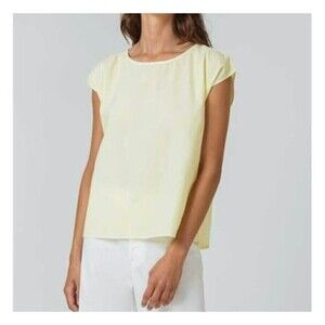 𝅺HALOGEN Top blouse SMALL Yellow Cap Sleeve casual NWT